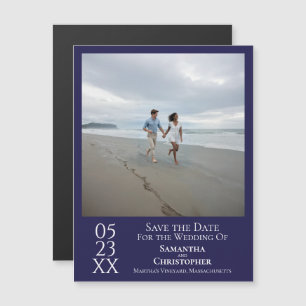Modern Save the Date Foto Navy Blue Magnet