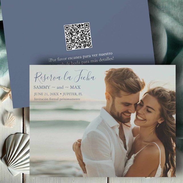 Modern Save the Date mit Couple Foto (Save the date in Spanish with QR-code and photo.)