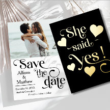 Modern Save the Date mit Foto - Sie sagte ja