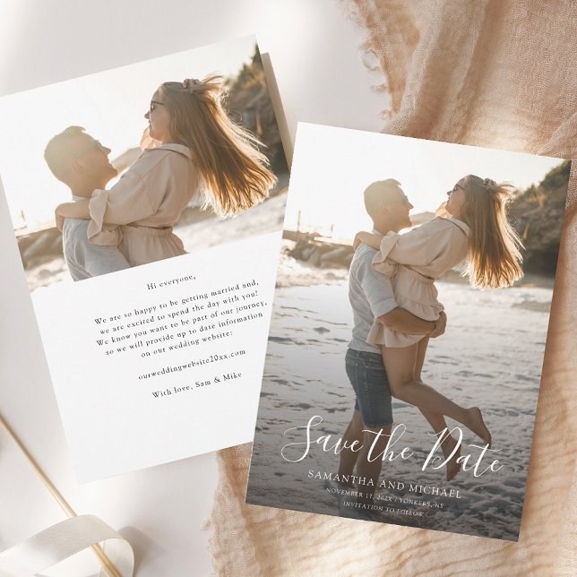 Modern Save the Date Photo Mariage Faire-part (Modern 2 Photos Overlay Wedding Save the Date)