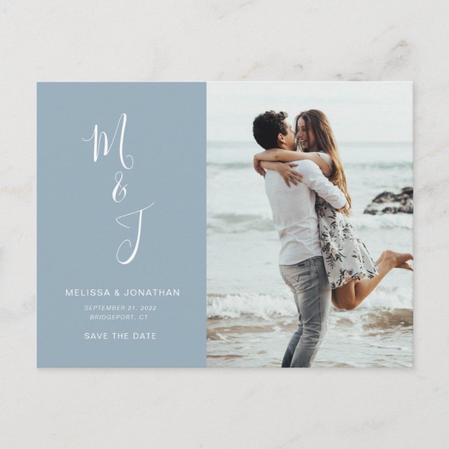 Modern Save the Date Powder Blue Ankündigungspostkarte (Vorderseite)
