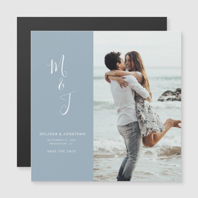 Modern Save the Date Pulver Blue Magnetic Card Magneteinladung (Vorne/Hinten)