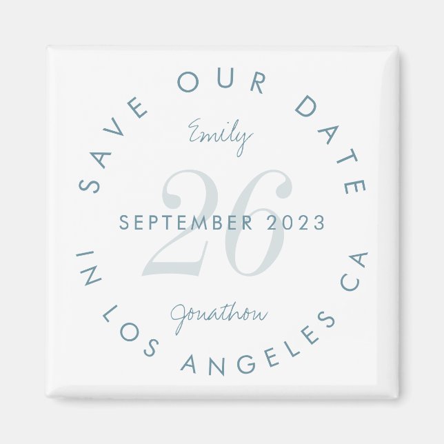 Modern Save the Date Tinted Day Blue Text Names Magnet (Vorne)