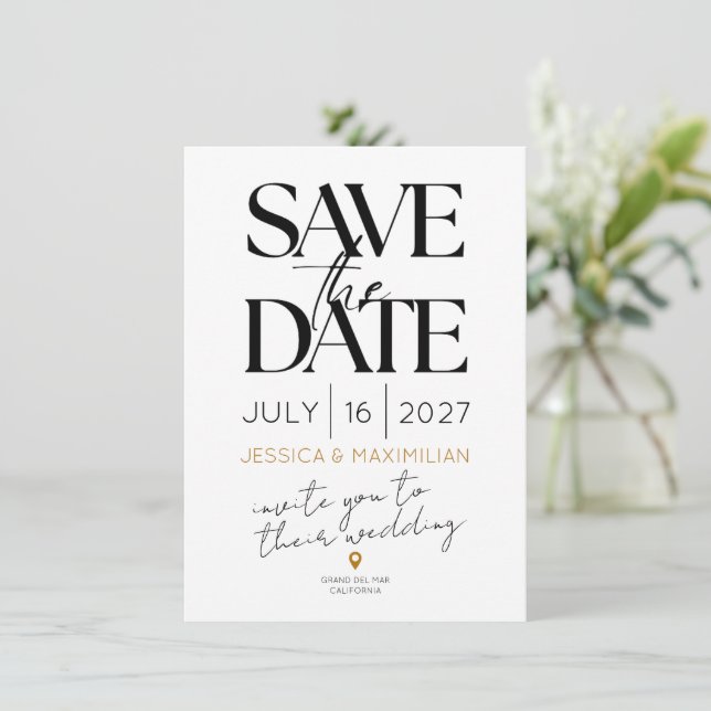 Modern save the date with gold accents karte (Stehend Vorderseite)