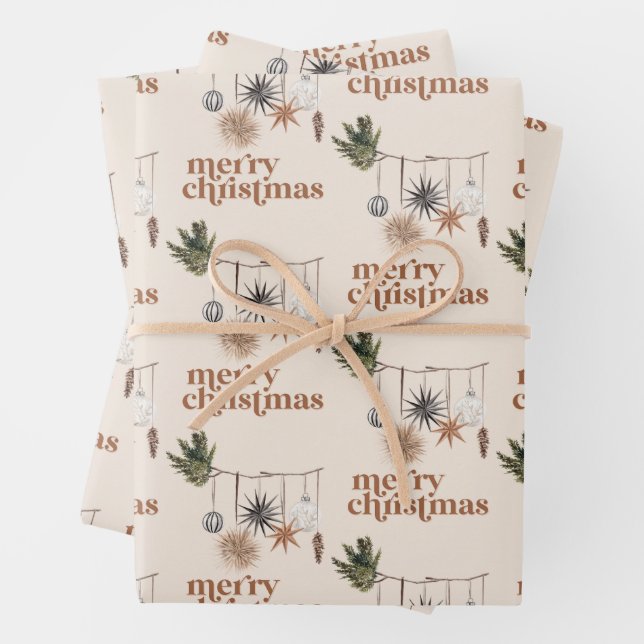 Modern Scandi Boho Neutral frohe Weihnachten Geschenkpapier Set (Beispiel)