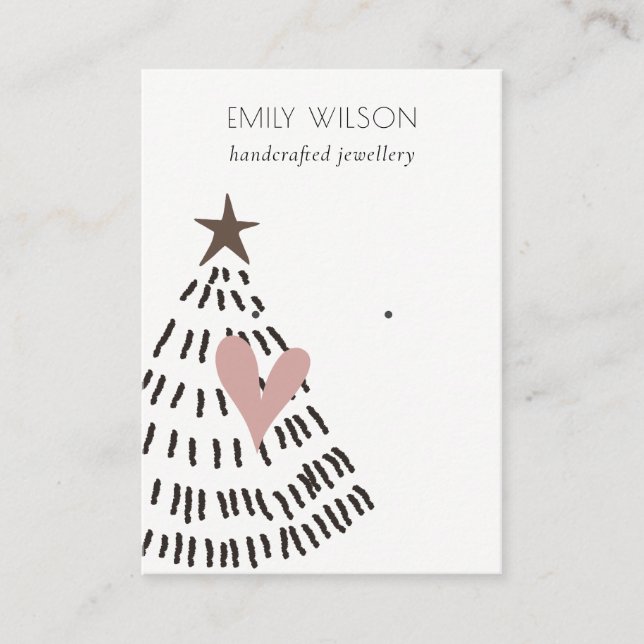 Modern Scandi Christmas Tree Heart Earring Logo Visitenkarte (Vorderseite)