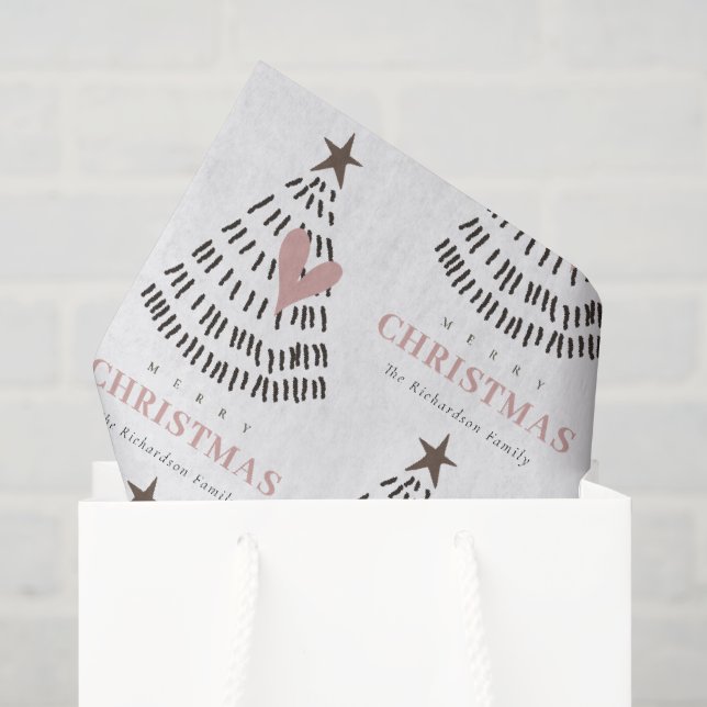 Modern Scandi Minimal Blush Heart Christmas Tree Seidenpapier (Geschenk Tasche)