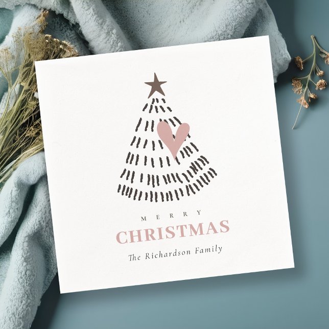 Modern Scandi Minimal Blush Heart Christmas Tree Serviette (Von Creator hochgeladen)