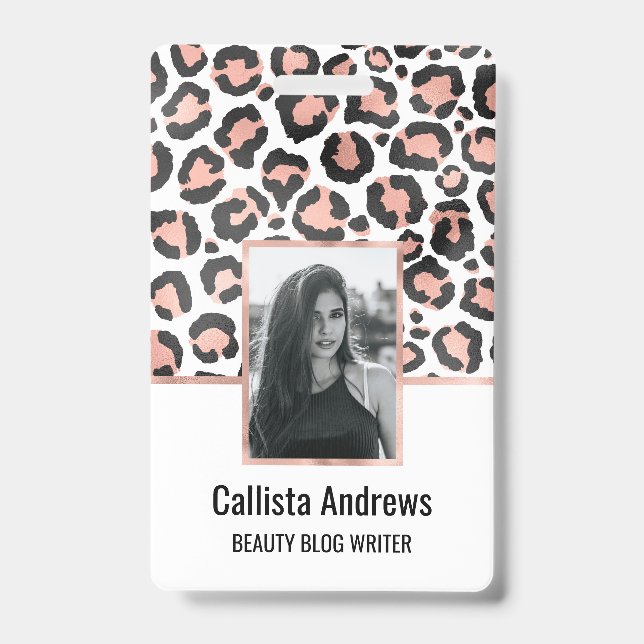 Modern schicke Black Rose Gold Foil Leopard Printi Ausweis (Front)