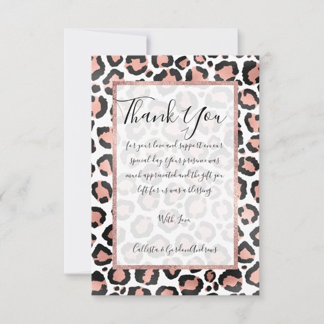 Modern schicke Black Rose Gold Foil Leopard Printi Dankeskarte (Vorderseite)