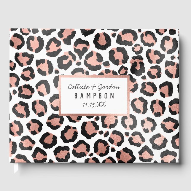 Modern schicke Black Rose Gold Foil Leopard Printi Gästebuch (Vorderseite)