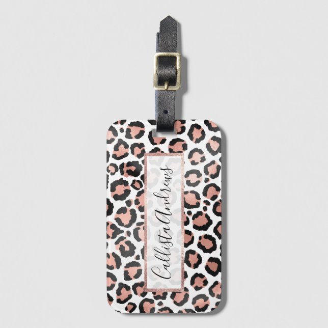 Modern schicke Black Rose Gold Foil Leopard Printi Gepäckanhänger (Vorderseite Vertikal)