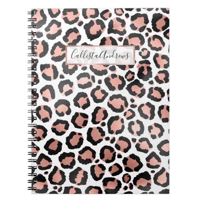 Modern schicke Black Rose Gold Foil Leopard Printi Notizblock (Vorderseite)
