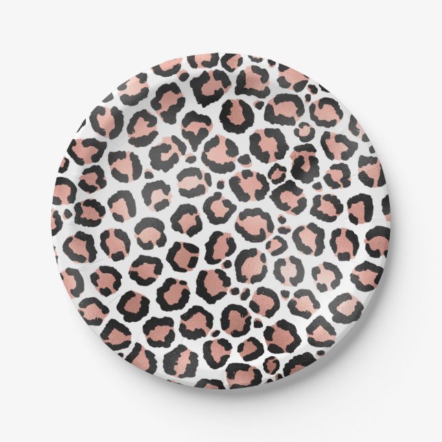 Modern schicke Black Rose Gold Foil Leopard Printi Pappteller (Vorderseite)