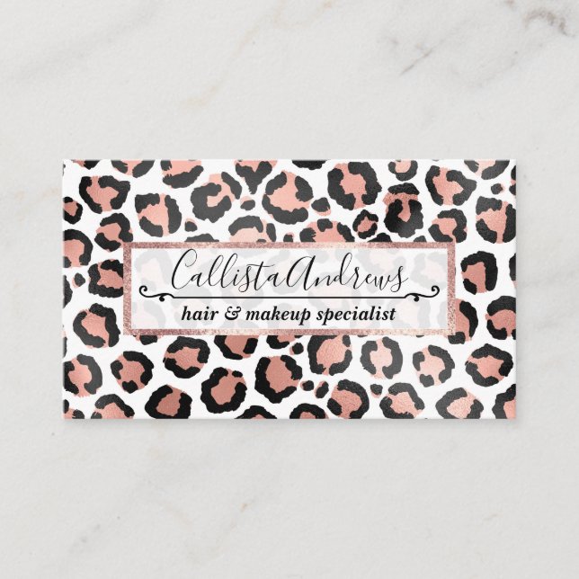 Modern schicke Black Rose Gold Foil Leopard Printi Visitenkarte (Vorderseite)