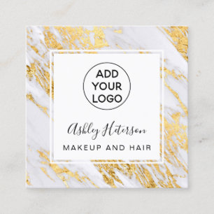 Modern schicker Goldfolie Marmor Logo Haar Make-up Quadratische Visitenkarte