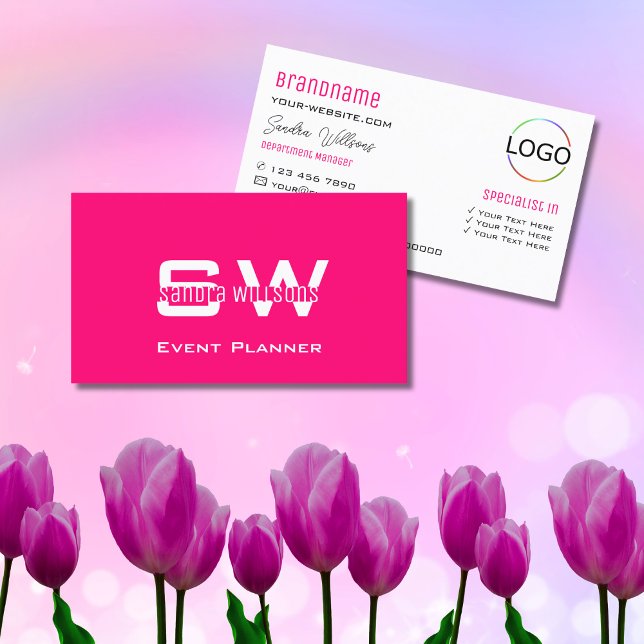 Modern Schlicht-rosa-weiß mit Monogramm und Logo Visitenkarte (Von Creator hochgeladen)
