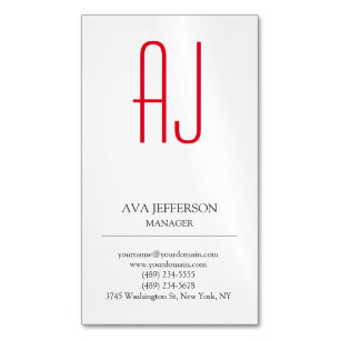 Modern schlichte, schlicht-rote Monogramm Magnetische Visitenkarte