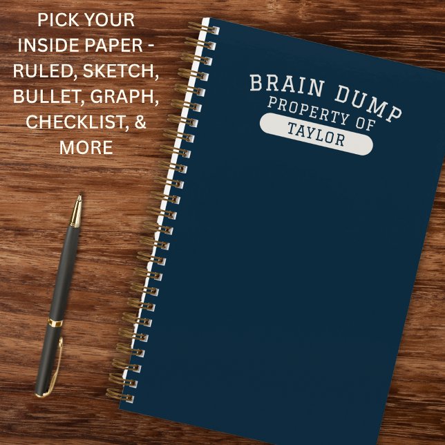 Modern School Brain Dump List Funny Navy Blue Notizbuch (Clean collegiate style with a modern edge.)