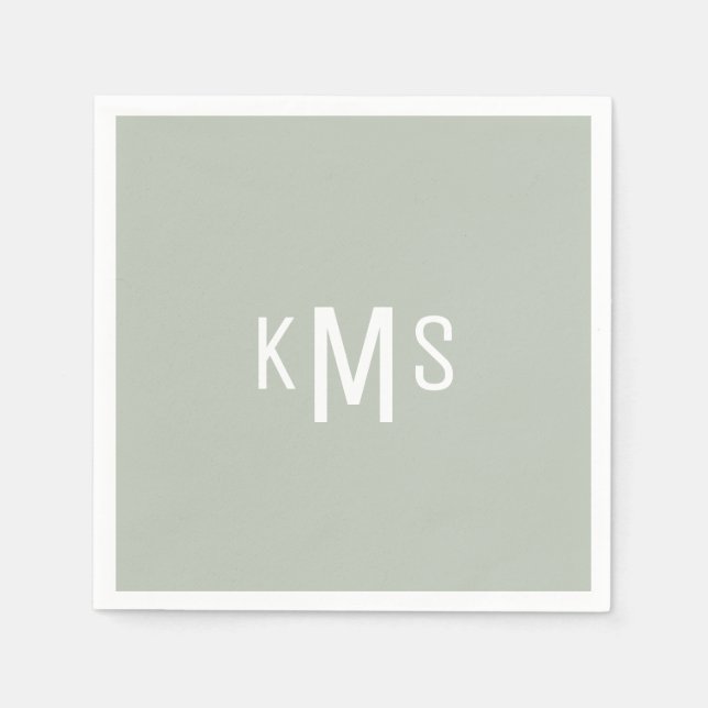 Modern Schriftart Monogram Light Sage Cocktail Nap Serviette (Vorderseite)