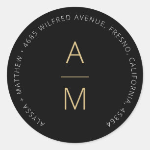 Modern Schwarz + Gold Absenderadresse Runder Aufkleber