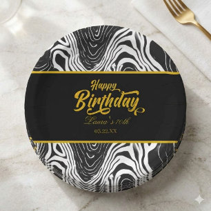 Modern Schwarz & Gold Achat Alles Gute zum Geburts Pappteller