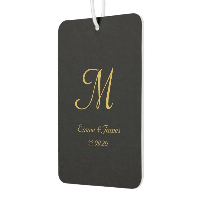 Modern Schwarz-Gold-Monogram-Skriptname Benutzerde Autolufterfrischer (Links)