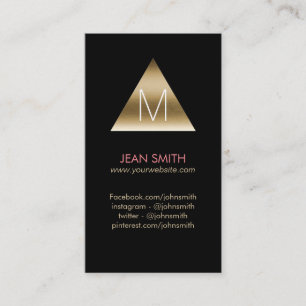 Modern Schwarz-Gold-Monogram-Triangle-Logo Visitenkarte
