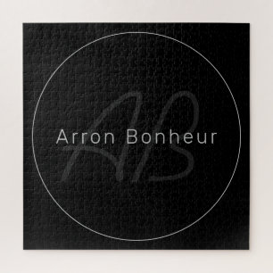 Modern Schwarz & Grau Cooler Name & Monogramm