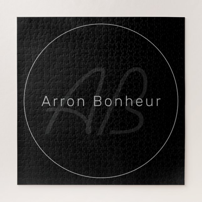 Modern Schwarz & Grau | Cooler Name & Monogramm (Vertikal)