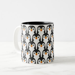 Modern Schwarz-Weiß Pinguin-Muster Zweifarbige Tasse