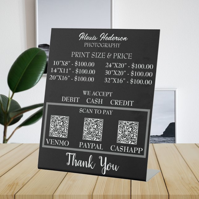 Modern Schwarz-Weiß-QR-Code Druckgröße & Preis Sockelschild (Von Creator hochgeladen)
