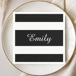 Modern Schwarz-Weiß-Streifen Name Serviette