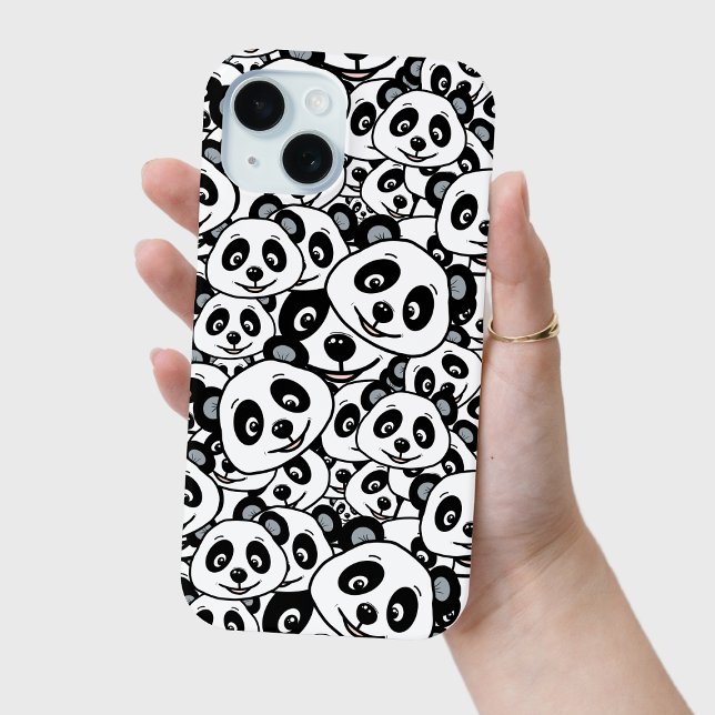 Modern Schwarz-Weiß Süßer Panda-Bär-Muster Case-Mate iPhone Hülle (Modern Black and White Cute Panda Bear Pattern Case-Mate iPhone Case)