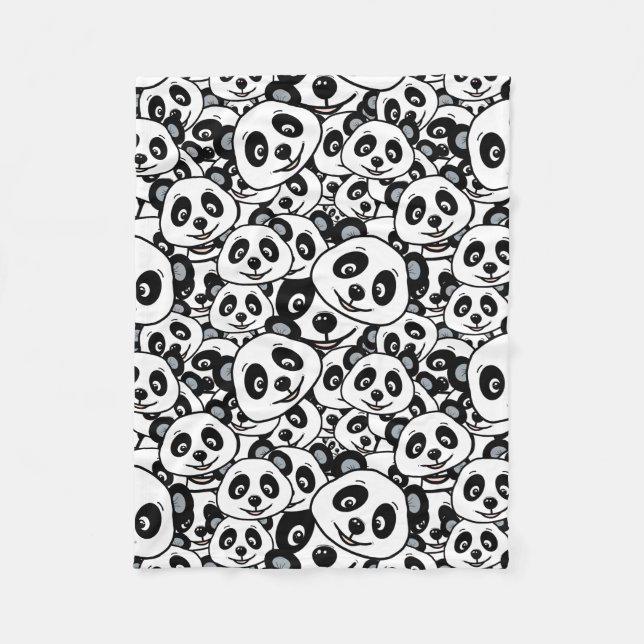 Modern Schwarz-Weiß Süßer Panda-Bär-Muster Fleecedecke (Vorderseite)