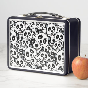 Modern Schwarz-Weiß Süßer Panda-Bär-Muster Metall Brotdose