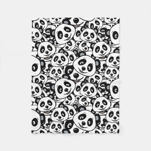 Modern Schwarz-Weiß Süßes Panda-Bär-Muster Fleecedecke (Vorderseite)