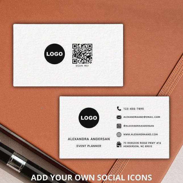 Modern Schwarz-weiße QR-Logos für soziale Medien Visitenkarte (Modern Black White Social Media QR Code Logo Business Card)