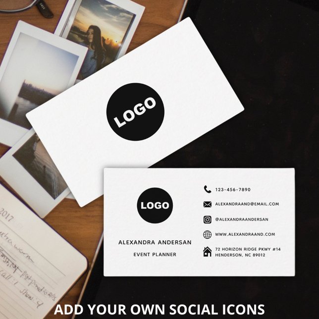 Modern Schwarz-weiße Social Media Website Logo Visitenkarte (Modern Black White Social Media Website Logo Business Card)