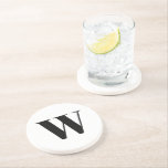 Modern Schwarz-weißer, benutzerdefinierter Anfangs Getränkeuntersetzer<br><div class="desc">Individuell,  personalisieren Monogramm,  Initial,  Buchstaben Schwarz und Weiß moderne elegante klassische chic Skript raffiniert stilvolle Untersetzer.</div>