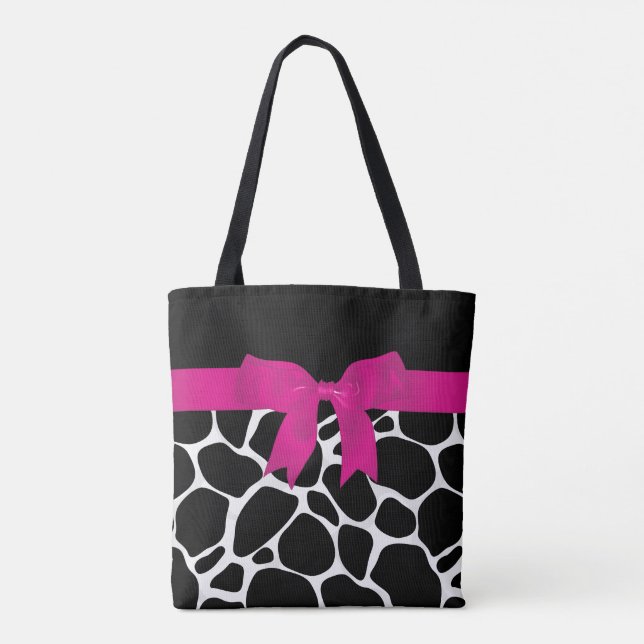 Modern Schwarz-weißer Leopard Print Pink Ribbon Tasche (Rückseite)