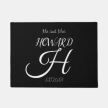 Modern Schwarz-weißer Monogramm Name Newlyweds Doo