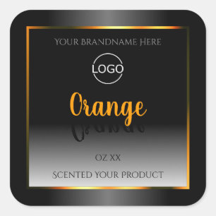 Modern Schwarz-weißes Label-Orange-Rahmen-Logo Quadratischer Aufkleber