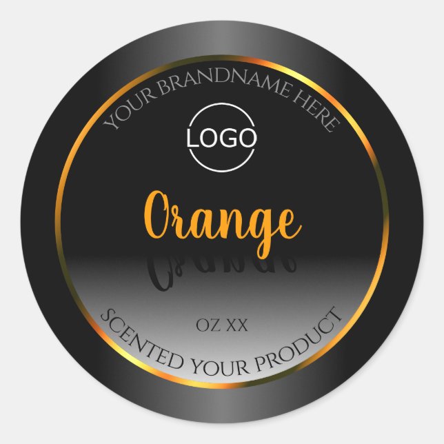 Modern Schwarz-weißes Label-Orange-Rahmen-Logo Runder Aufkleber (Vorderseite)