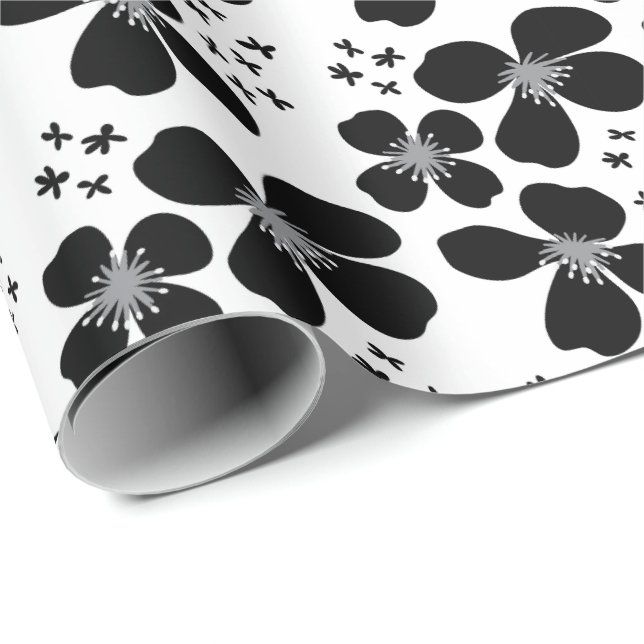 Modern Schwarz-weißes Musterpapier für Blumenmuste Geschenkpapier (Rolleneckpunkt)