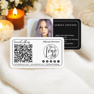 Modern Schwarz-weißes QR-Foto-Logo für soziale Med Visitenkarte