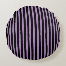 Modern, schwarze violette Streifen Rundes Kissen