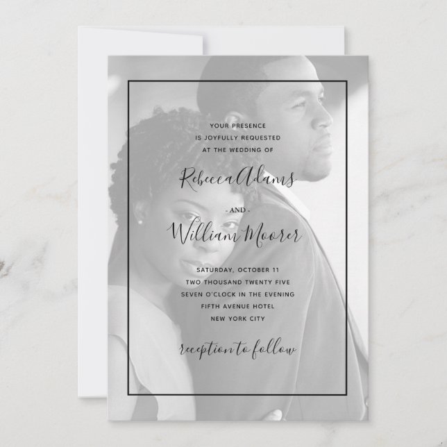 Modern Schwarzer Rahmen | Foto Overlay Wedding Einladung (Vorderseite)