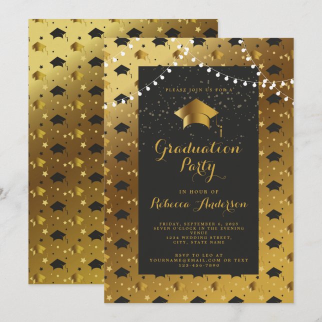 Modern Schwarzes Gold Einfach Minimalistisch Einladung (Vorne/Hinten)