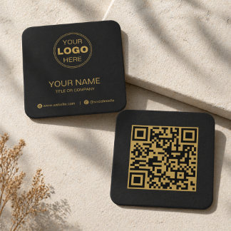 Modern Schwarzes Gold Minimalist QR-Code Quadratische Visitenkarte